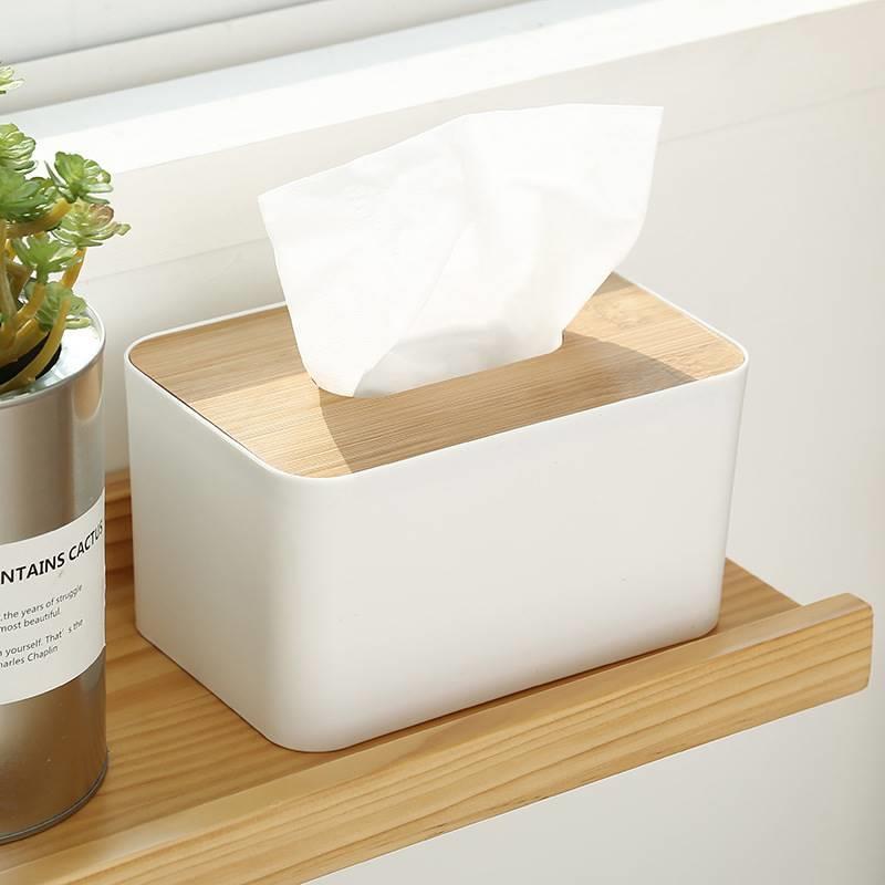 tissue box room paper storage napkin holder 收纳竹盖纸巾盒