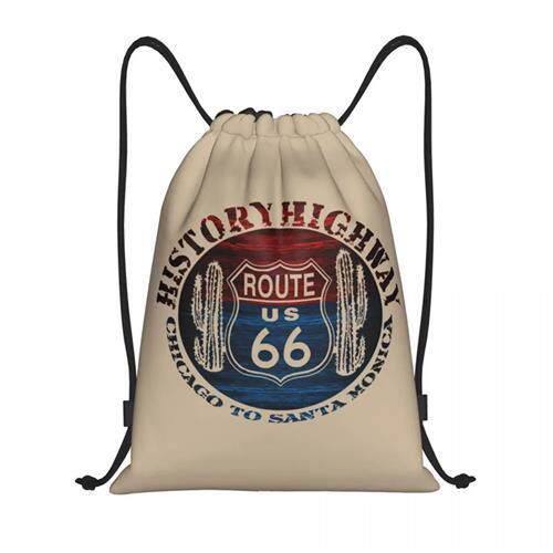 Route 66 America Road Vintage Trip Drawstring Backpack Sport