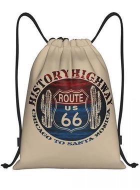 Route 66 America Road Vintage Trip Drawstring Backpack Sport