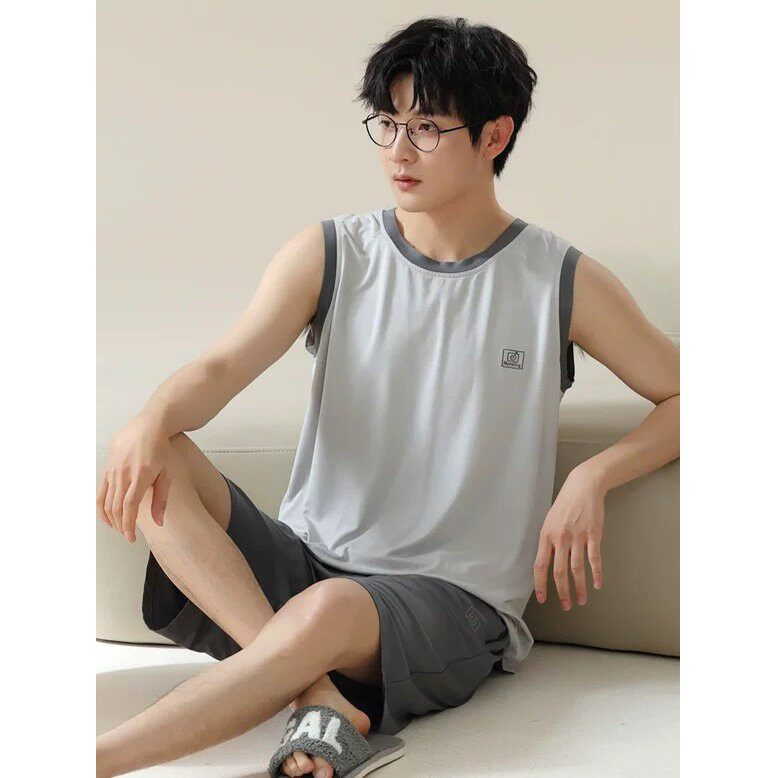 背心短裤睡衣男款夏季无袖套装莫代尔棉绸冰丝男士男生大码家居服