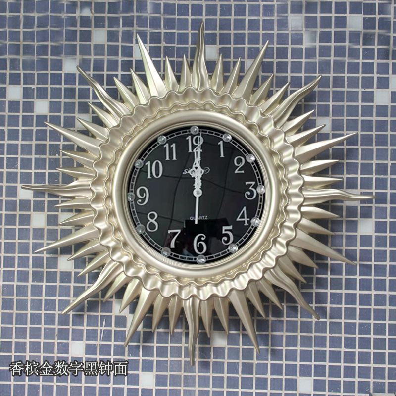 美式复古客厅太阳装饰轻奢挂钟北欧饭厅壁挂钟酒店墙时钟欧式挂表
