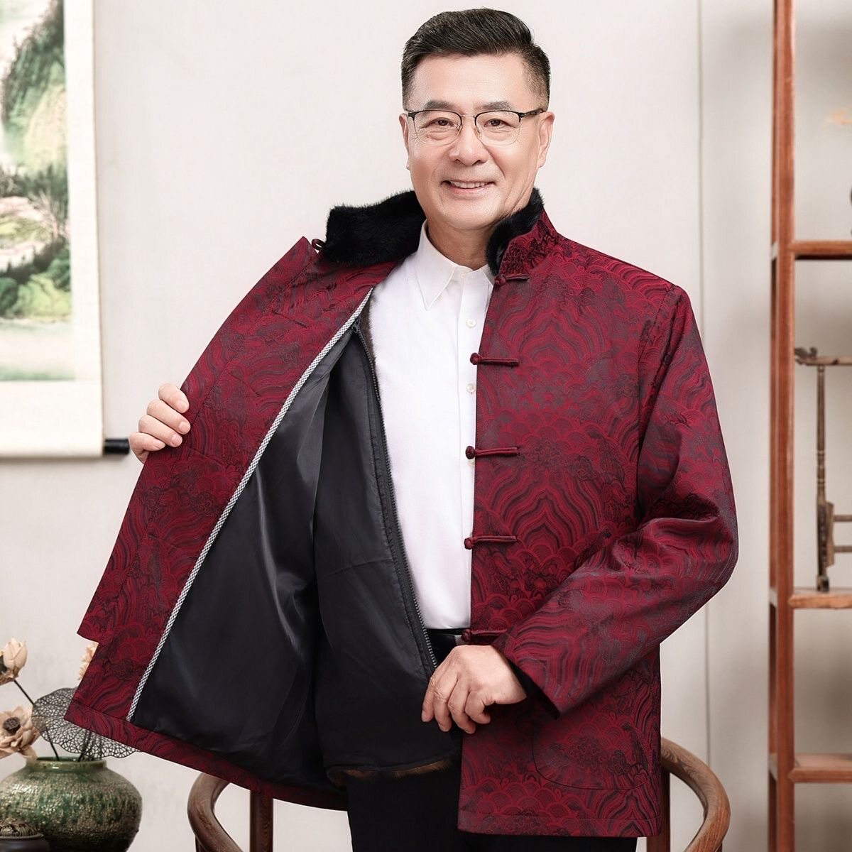 唐装男中老年人情侣装秋冬外套父唐装