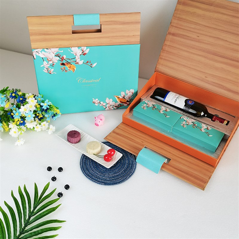 红酒月饼礼盒酒店中秋月饼加茶叶包装盒子厂家现货酒盒可定制logo