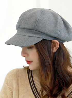 Autumn and winter retro octagonal hat lattice Newsboy painte