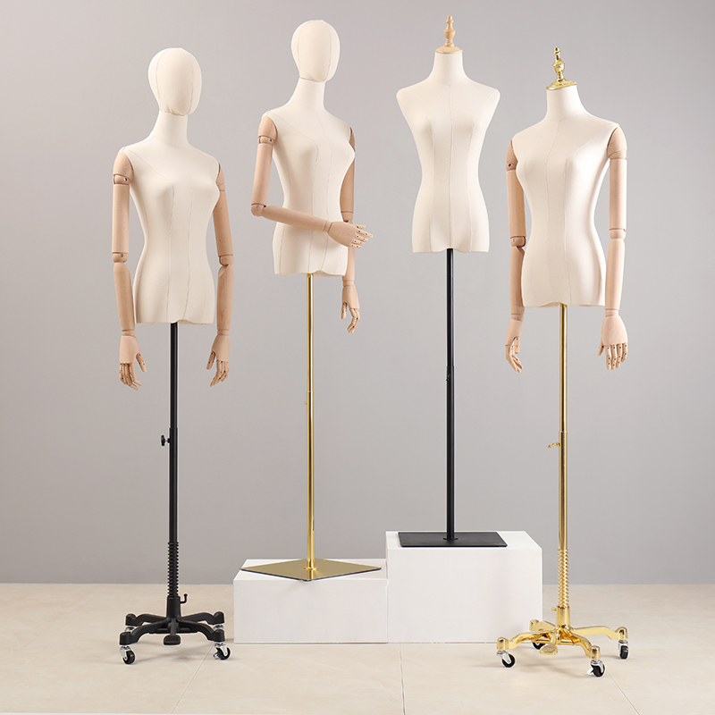 模特道具女 服装店橱窗展示人台活动实木手模特 金属底座模特架女