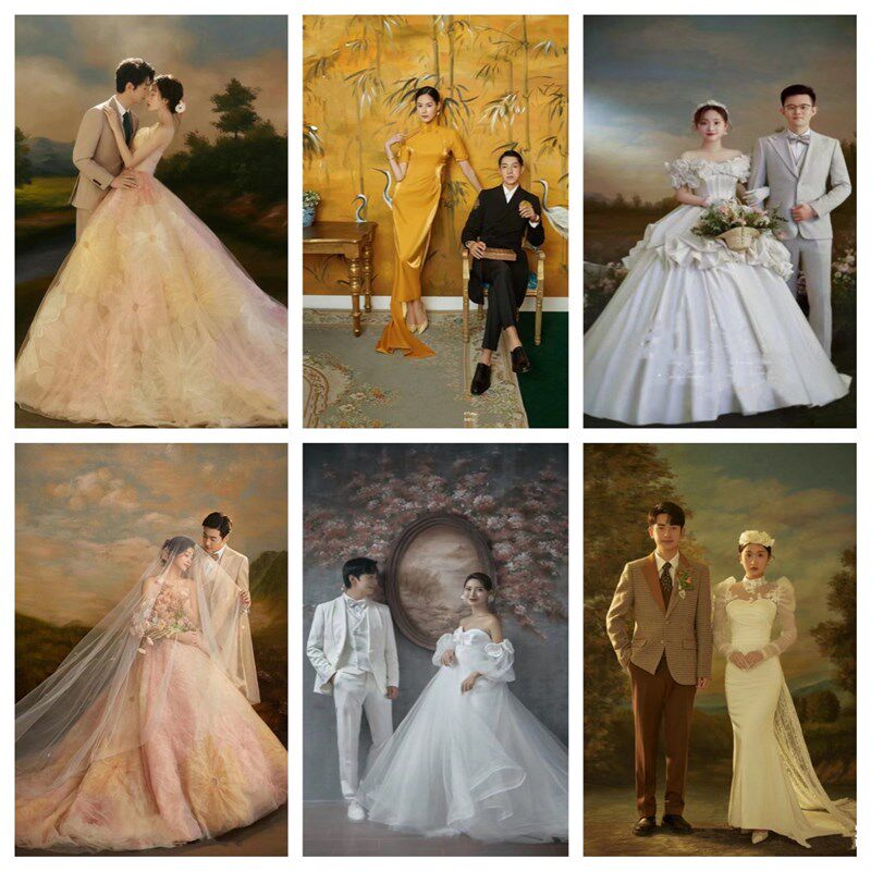 极速婚纱摄影儿童肌理背景复古风景油画纯手绘背景摄R影拍照油画