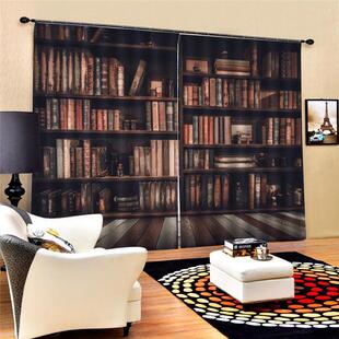 复古简约式书架黑丝遮光布家用窗帘委婉大气涤纶印花
