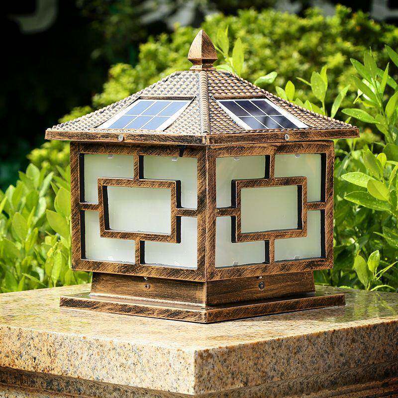 太阳能柱头灯户外景观防水别墅花园小区大门铝制方形柱子灯围墙灯