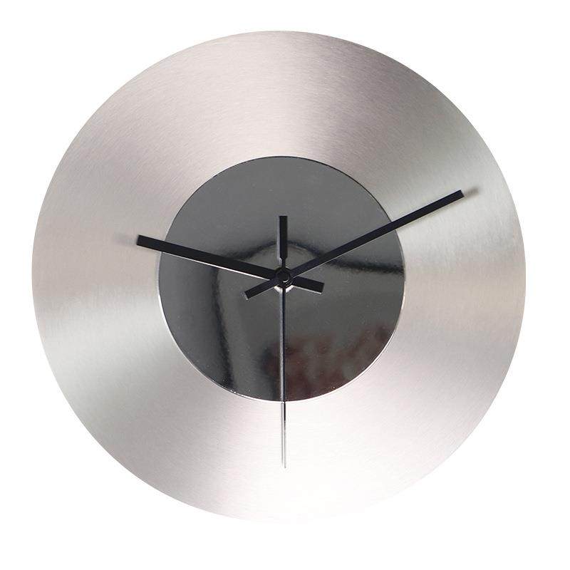 创意金属挂钟银色CD钟表镜中圆客厅钟表工业风个性北欧静音时钟饰
