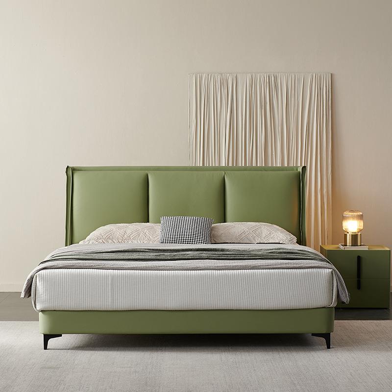 ASY8075#真皮意式极简双人床主卧轻奢大床现代简约北欧真皮床皮艺