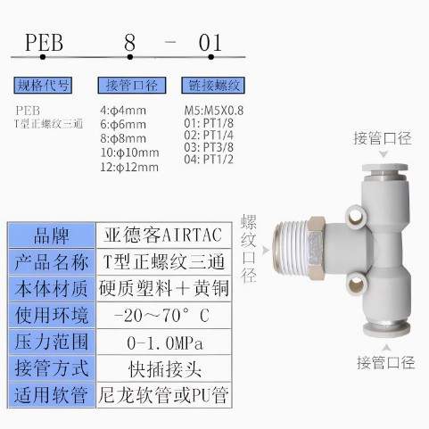 亚德客PED\PEB\PYB\PZB 气动快插接头