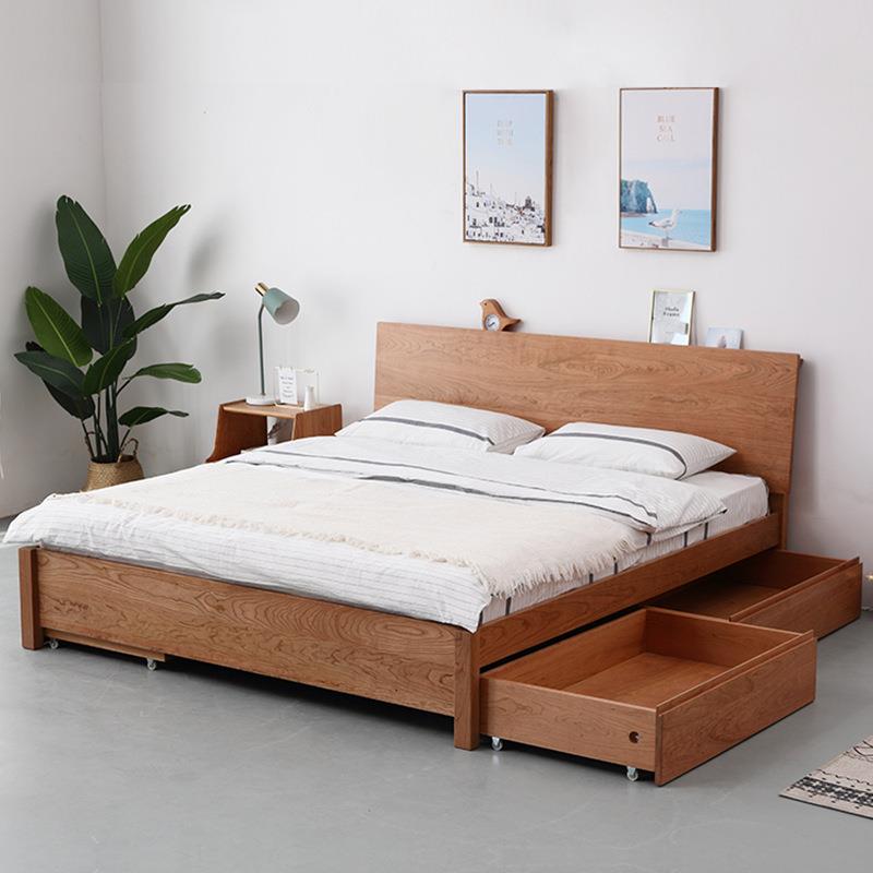 北欧樱桃木实木床1.8米主卧双人床1.5m收纳白橡木床储物带抽屉