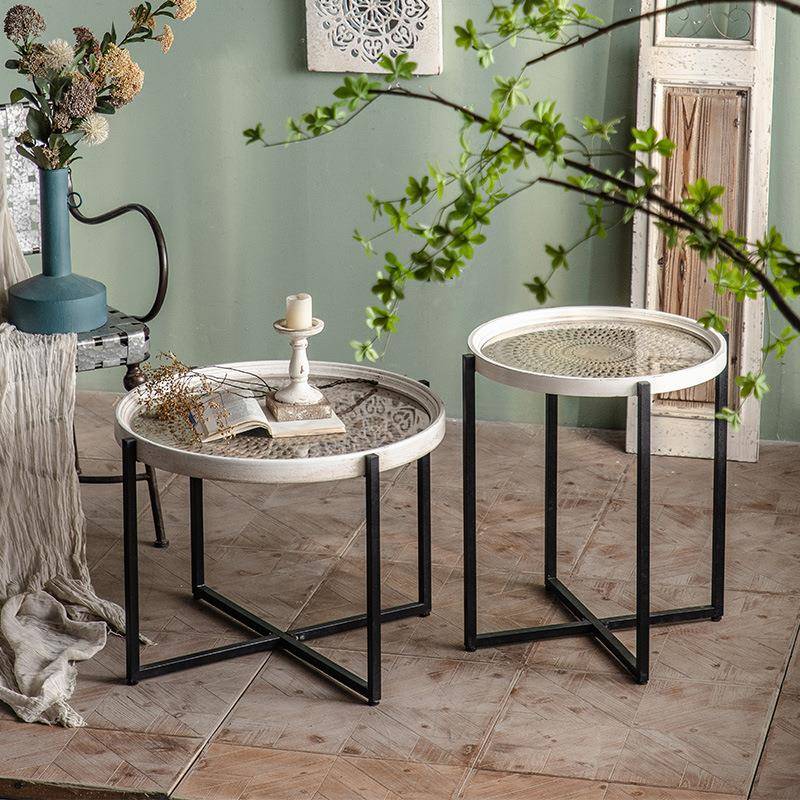 美式复古做旧小茶几民宿客厅沙发边几洽谈桌家居阳台休闲小茶桌子