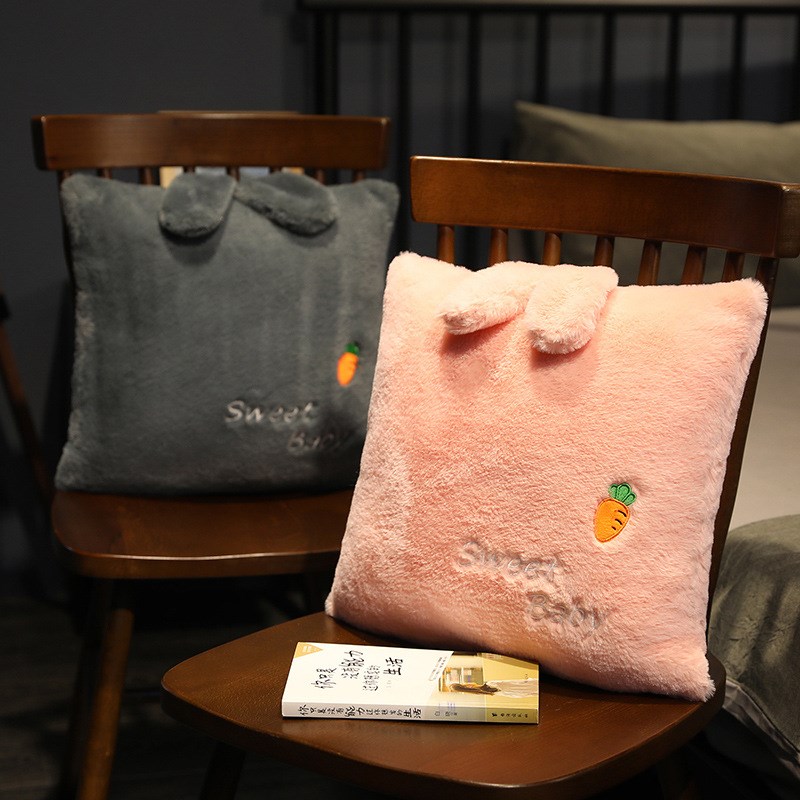 创意新品北欧可拆洗小兔毛抱枕家居办公室沙发靠垫公司X礼品LOGO