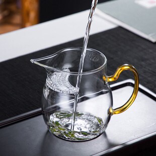 玻璃杯泡茶杯 办公室过滤带盖月牙杯茶水分离透明带.把玻璃水杯