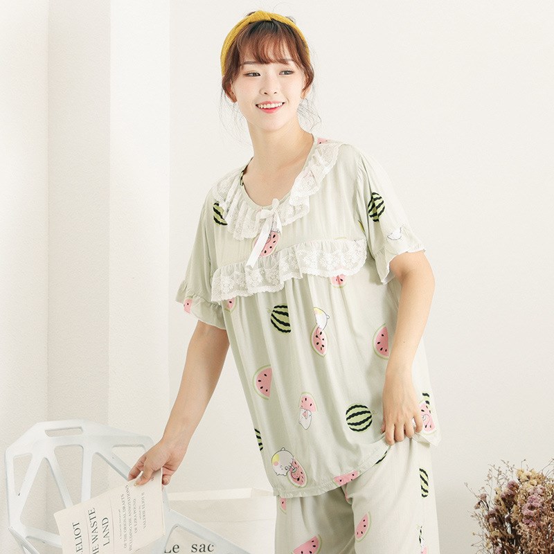 2021夏季短袖轻薄绵q绸孕妇套头喂奶服7分裤产前产后可哺乳8凉套