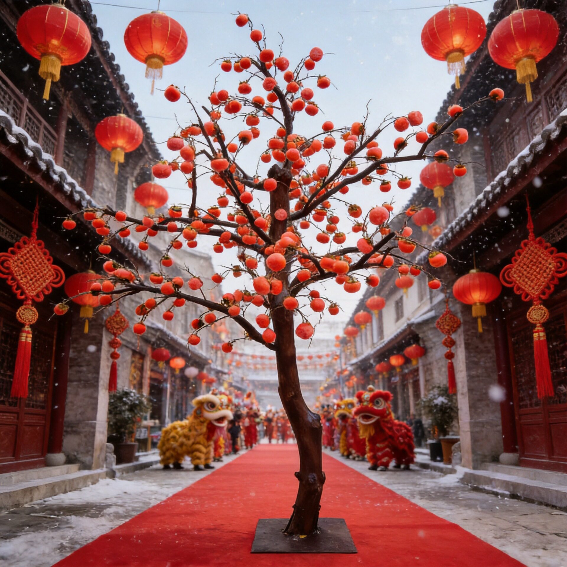 仿真柿子树苹果石榴果树新年许愿树柿柿如意落地大型植物造景假树