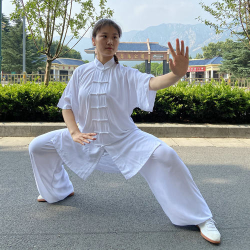 春夏季短袖绵绸太极服 晨练武术练功服I 男女太极拳表演比赛服装