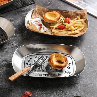 Kitchen Dining Plate Metal Tray Boat Shape Plate Cake Fruit