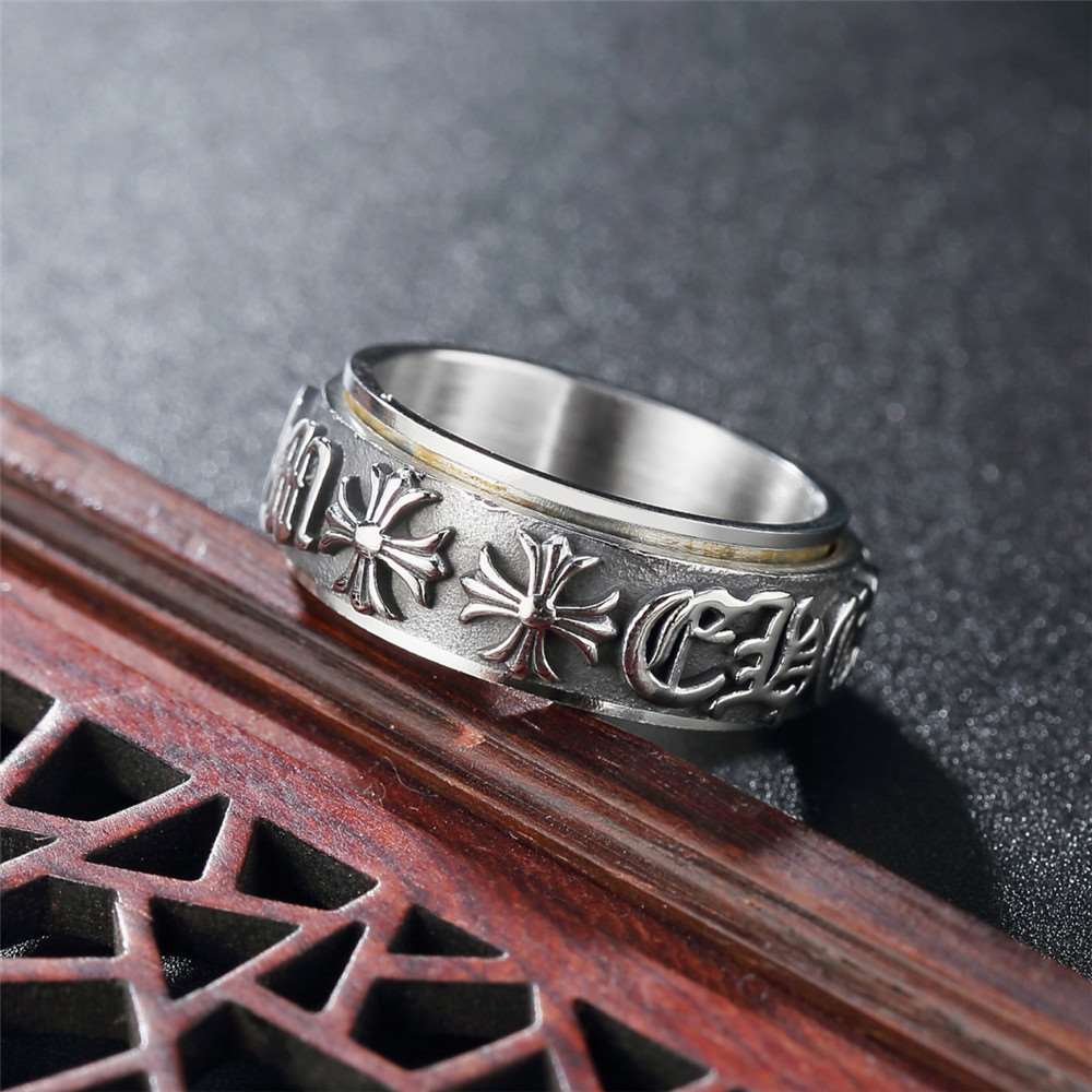 R0876-NK02 Titanium Steel Ring Vintage Gothic Text Turning M
