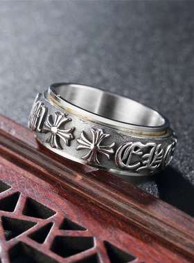 R0876-NK02 Titanium Steel Ring Vintage Gothic Text Turning M