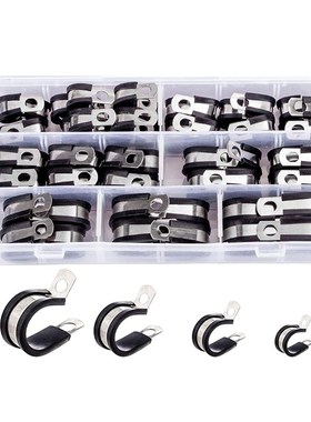 202347只盒装胶条卡箍 304不锈钢连胶卡箍 橡胶喉箍 R型软管夹套