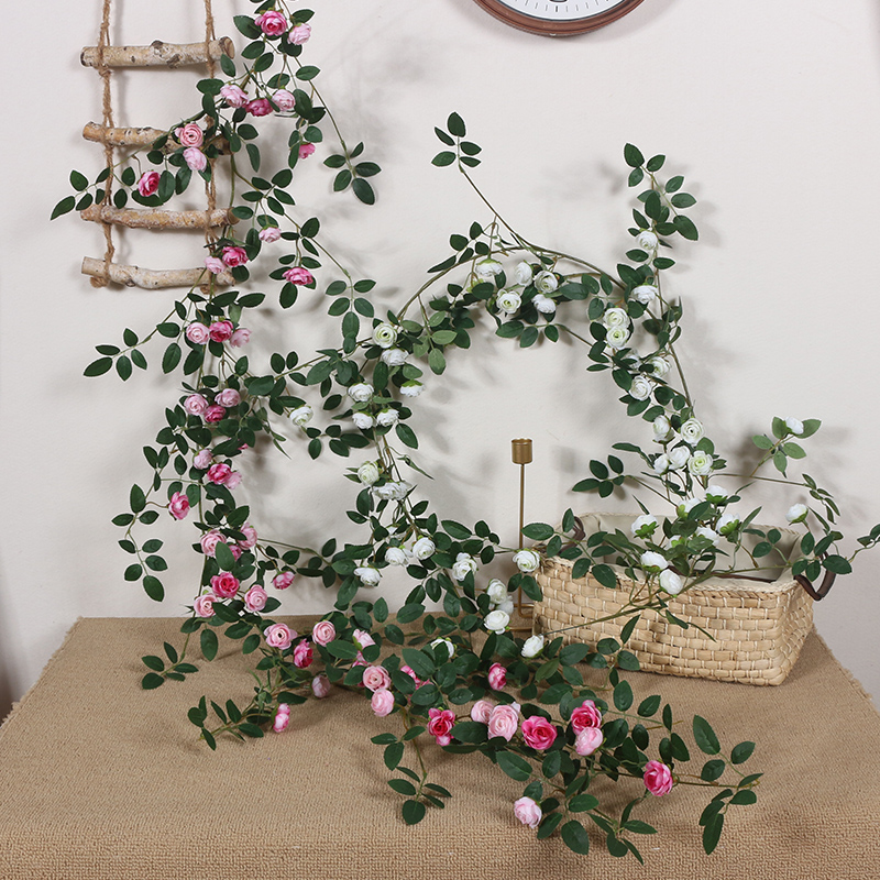 小茶玫仿真花空调管道装饰花藤 栅栏藤条墙上遮丑包下水管道藤蔓