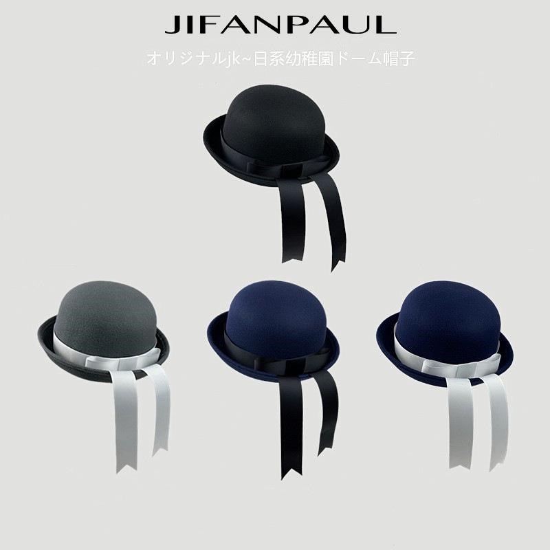 日系小圆顶帽水手服帽子jk制服蝴蝶结飘带帽学R院风幼稚园儿童礼