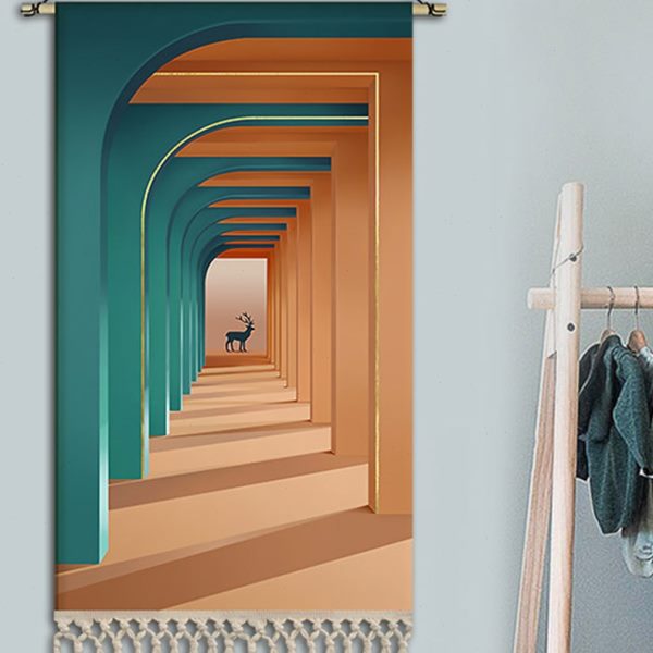 高档布艺挂画空间拱门玄关装饰画立体背景墙定制简约现代餐厅挂毯图片