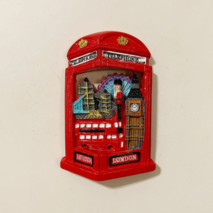 英国伦敦电话亭立体彩绘冰箱贴英伦磁性贴世界城市旅游纪念品礼物