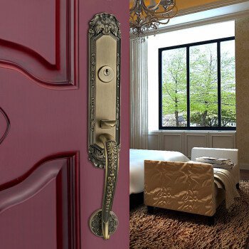 韦罗  VOOOLO欧式别墅双开门大门锁仿古纯铜锁芯子母对开大门把手