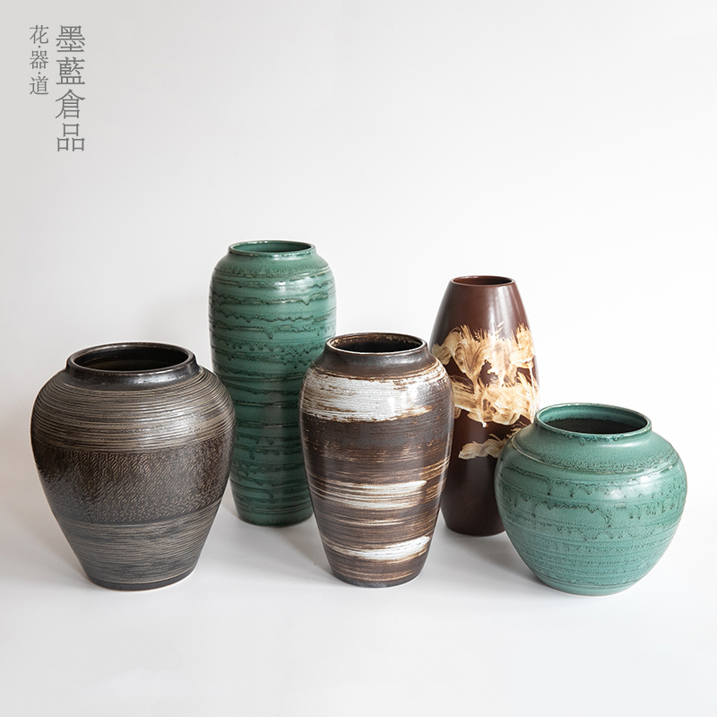 景德镇陶瓷手工花瓶摆件设计师款小众客厅桌面装饰中式投入瓶大号