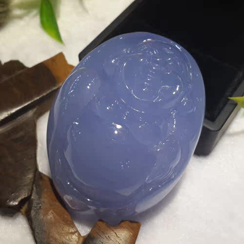 天然5A级翡翠色紫罗兰冰种弥勒笑佛手玩手把摆件 招财转运男女款