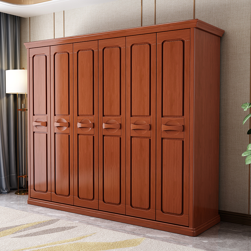 简约现代中式实木衣柜对开门组装二三四五六门整体橡木加顶柜衣橱