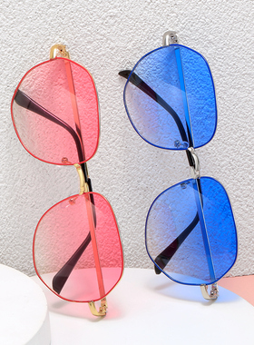 太阳眼镜女无框切边时尚太阳镜网红款抗UV开车眼镜圆脸潮2022新款