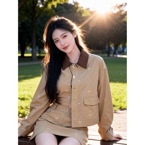 韩系高级感夹克套装复古休闲宽松百搭外套半身裙两件套秋季QD2585