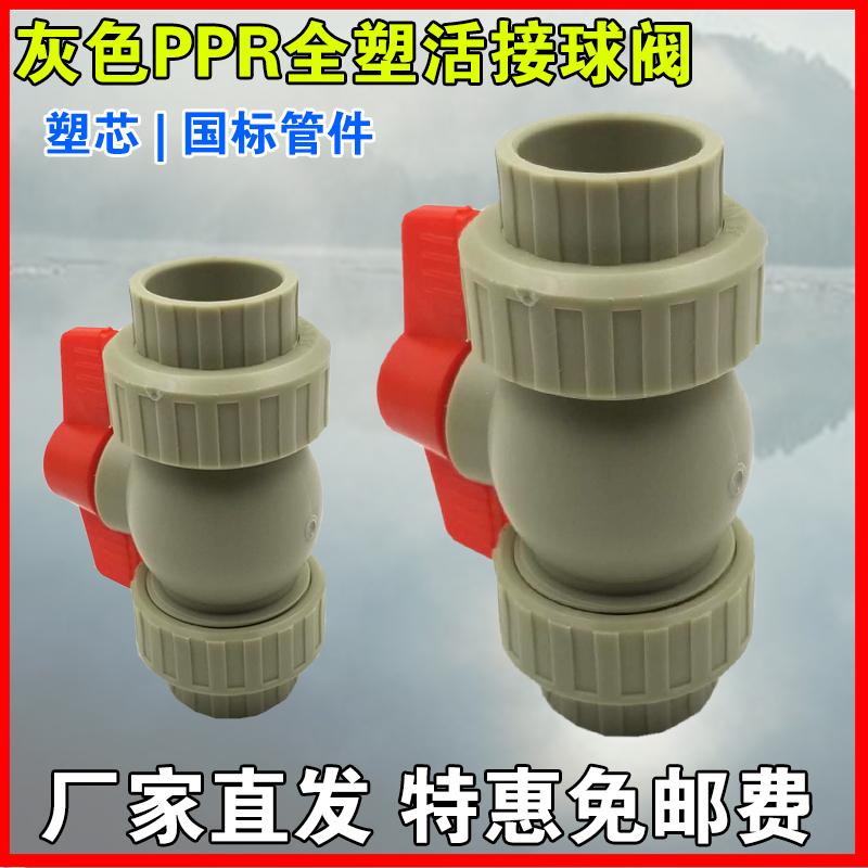 灰色PPR全塑双活接球阀20 25 32 40 50 63化工管道阀门耐腐蚀酸碱