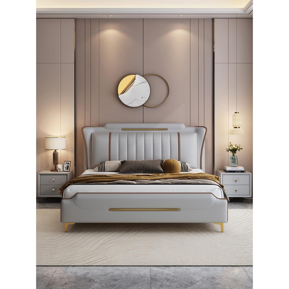 皮床轻奢现代简约高端大气主卧室床2023年新款软包床1.8m双人婚床