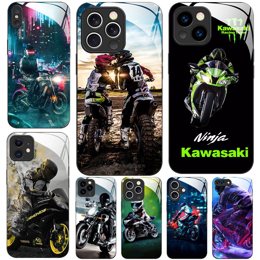 磁吸玻璃手机壳适用苹果iPhone 16 15 14Pro12Max13Pro11 摩托赛车手机车男女川崎