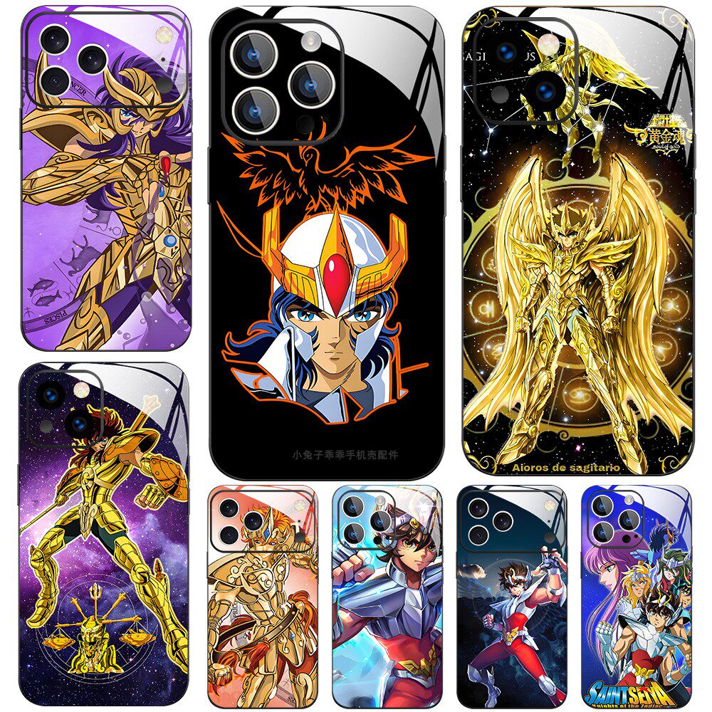 高清彩绘玻璃手机壳适用苹果16iPhone17 14Pro15Max13Pro12 11 圣斗士星矢saint seiy