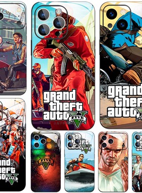 高清彩绘玻璃手机壳适用苹果16iPhone17 14Pro15Max13Pro12 11 R星Rockstar Gta 5 Grand