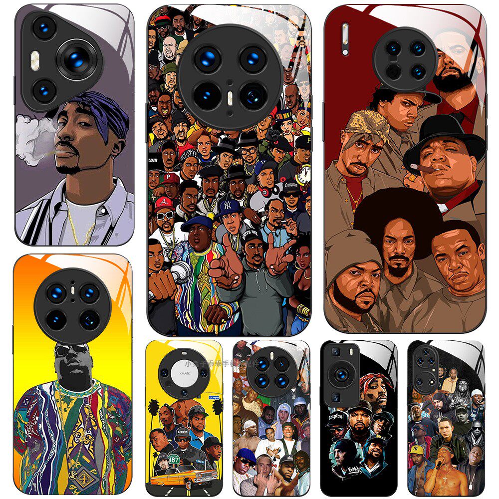 玻璃手机壳适用华为Mate70 60 20 30 40E 40 50 P30 P40 P50 P60 P70 PURA70Pro 说唱艺人rapper hip hop