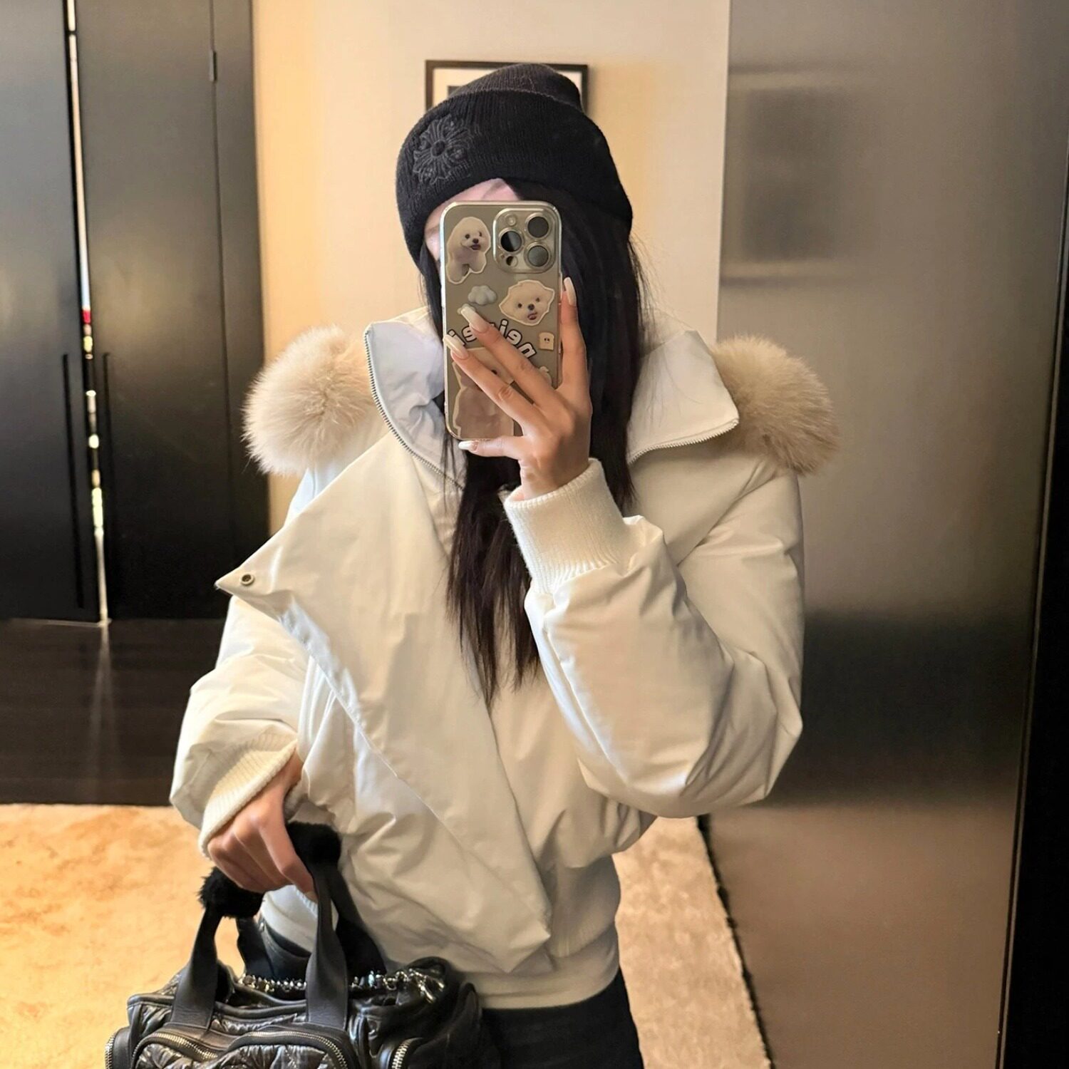 蓝调时刻狐狸毛领短款巨好看羽绒服女款冬小个子外套新款棉外套