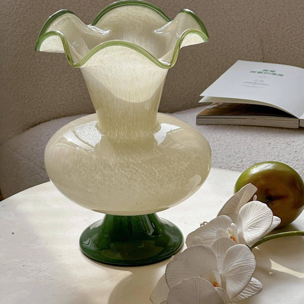 中古芬顿花瓶琉璃客厅摆件高级感花器水培鲜花轻奢法式浪漫装饰品