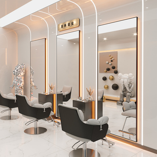网红美发店镜子带灯发廊专用理发镜台剪发镜壁挂式落地理发店镜子