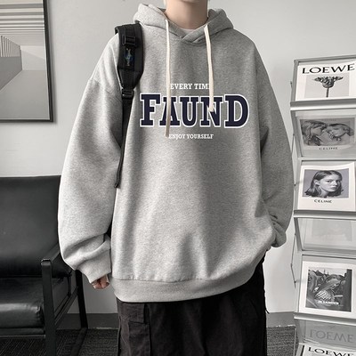 现货连帽卫衣春季男款青少年黑色字母印花外套is美式复古高街连帽