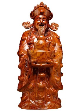 花梨木雕财神爷佛像摆件实木文财神爷家居店铺装饰工艺品摆设