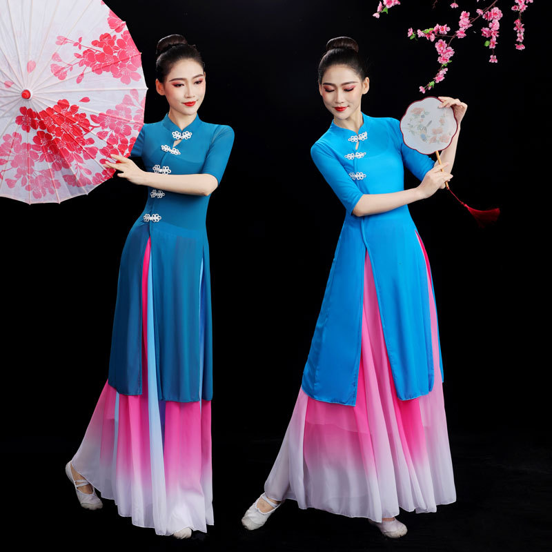 古典舞广场舞服新款套装中长款旗袍三件套走秀民族风表演出表演服