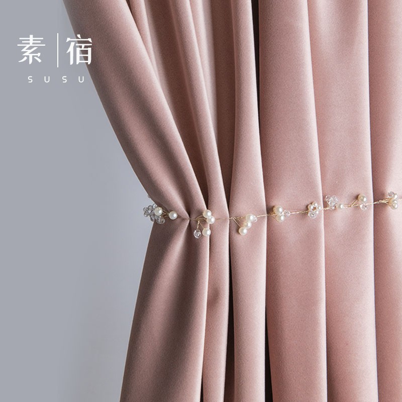2021年新款粉色儿童丝绒窗帘卧室遮光公主粉脏灰粉藕粉色欧式绒布
