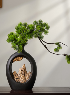 金山摆件新中式创意陶瓷花瓶客厅玄关装饰品博古架样板间禅意摆设